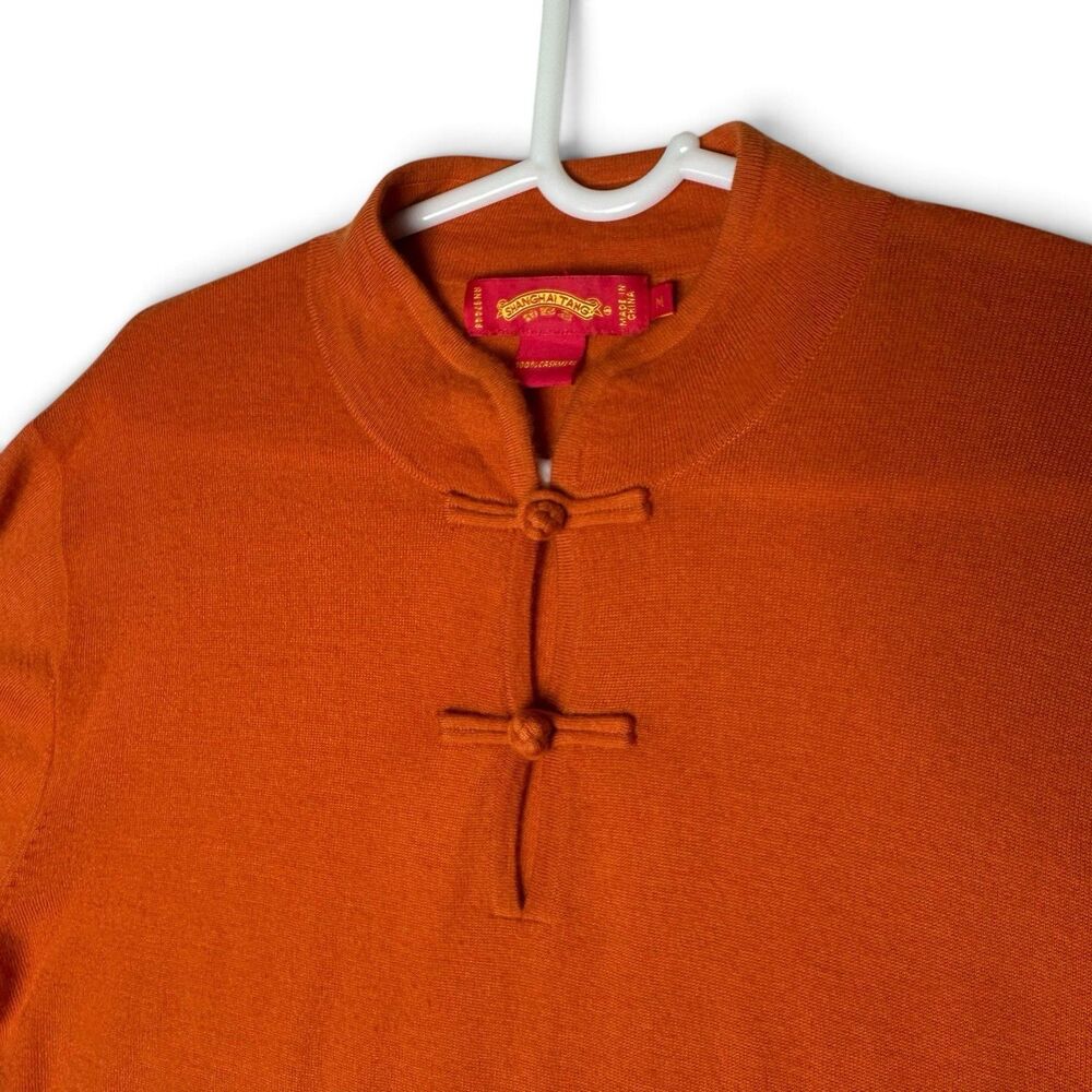 Shanghai Tang 100% Cashmere Sweater Men's M Orange Mandarin Collar Frog Closure - Picture 5 of 10